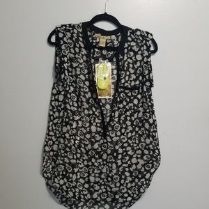 Black and white 100% polyester sheer blouse